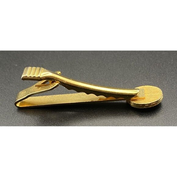 Vintage Tie Bar Clip 2-1/4" Butterscotch Glass Cabochon Gold Tone Minimalist - Picture 5 of 6